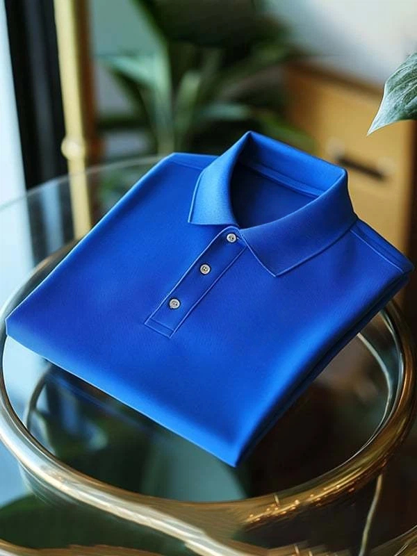 Men's Business Stripe Logo Print Short Sleeve Polo Shirt