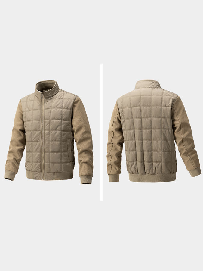 Men's Vintage Plaid Cotton Waffle Patchwork Casual Cotton Jacket