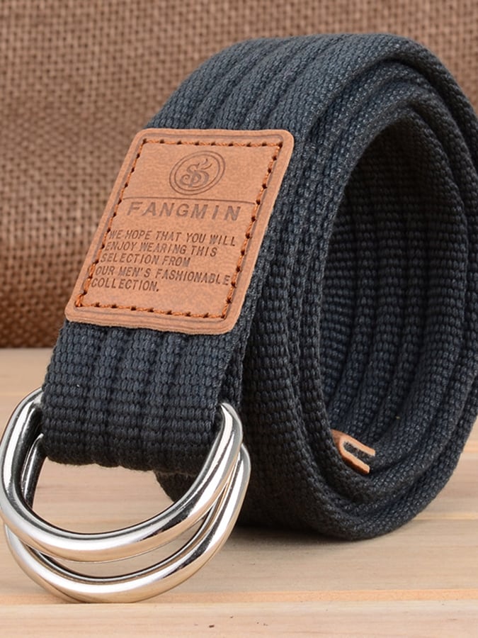 Men's Casual Canvas Woven Double Buckle Belt
