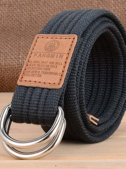 Men's Casual Canvas Woven Double Buckle Belt