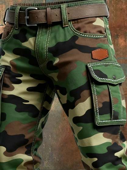 Men's Vintage Camouflage Distressed Pocket Work Pants