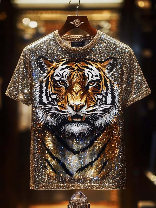 Men's Business Animal Sequin Print Short Sleeve T-Shirt