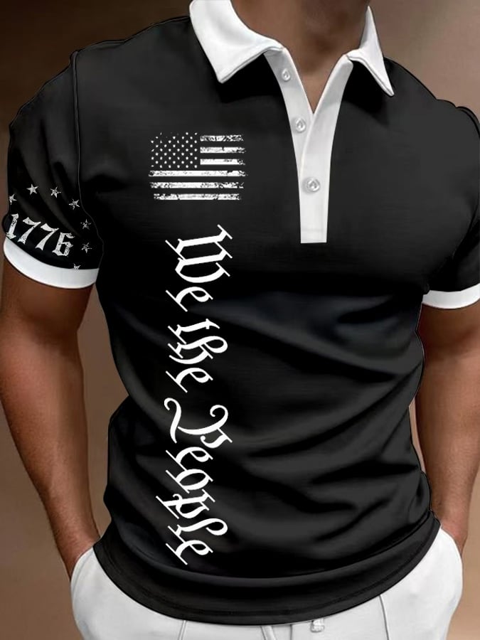 Men's We The People American Flag Print Contrast Casual Polo Shirt