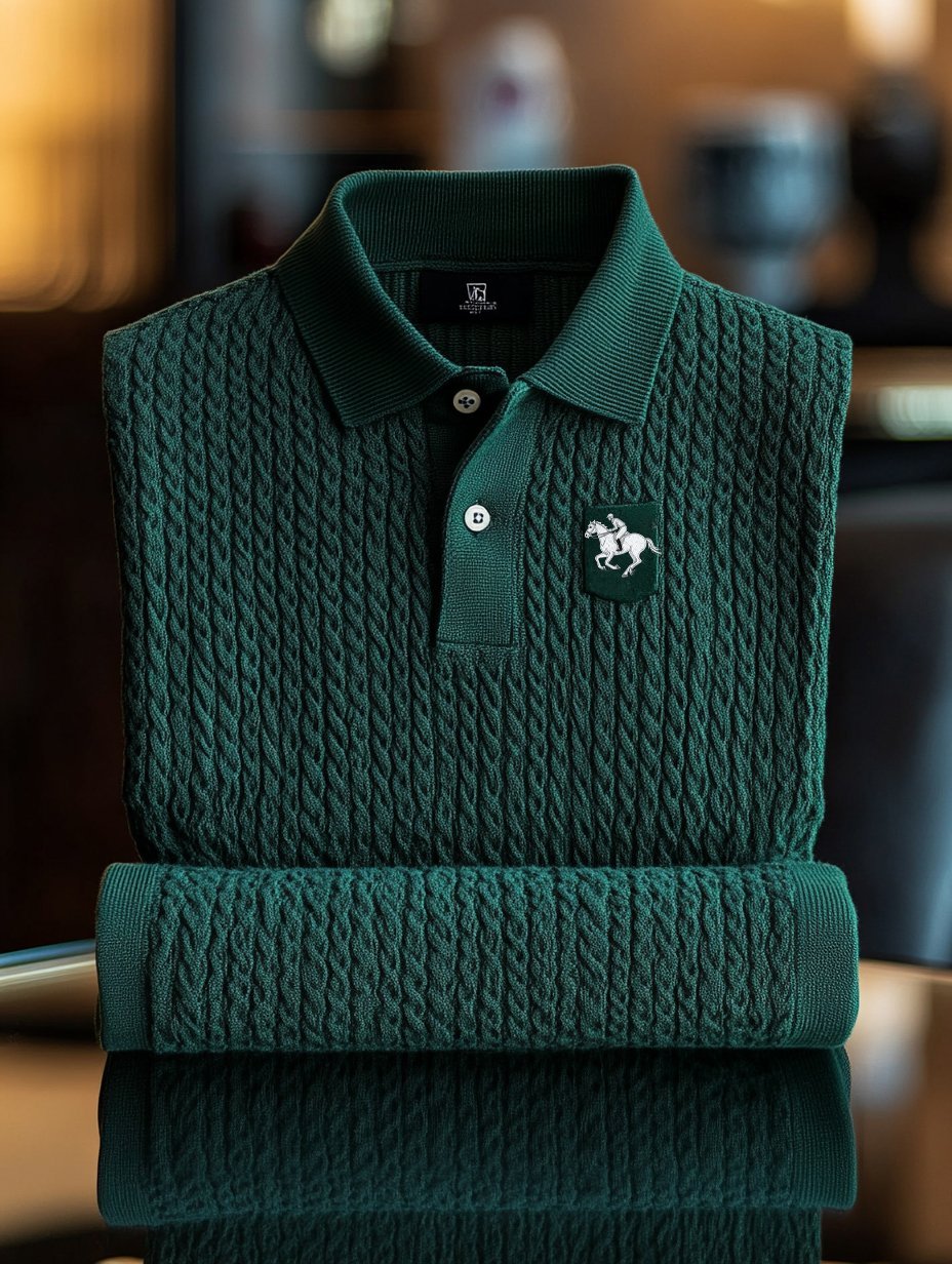 Men's Business Logo Print Long Sleeve Polo Shirt