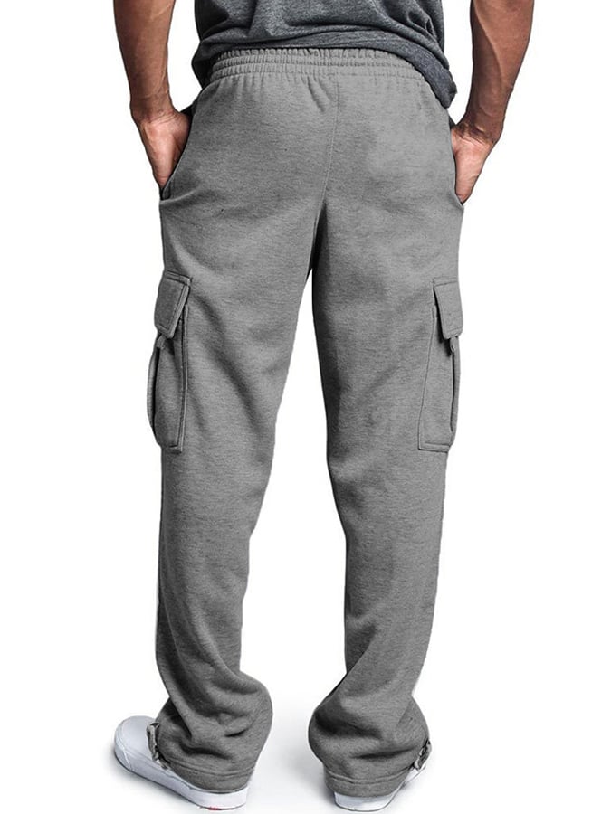 Men's Casual Solid Color Multi-Pocket Leggings Trousers