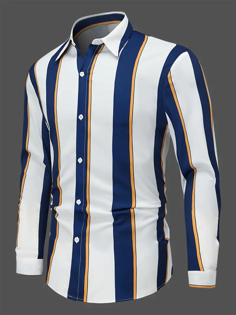 Men's Stripe Print Business Long Sleeve Shirt