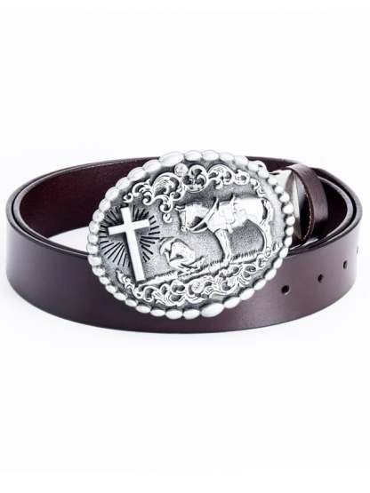 Retro belt with big buckle head and heavy buckle iron clip men's trouser belt