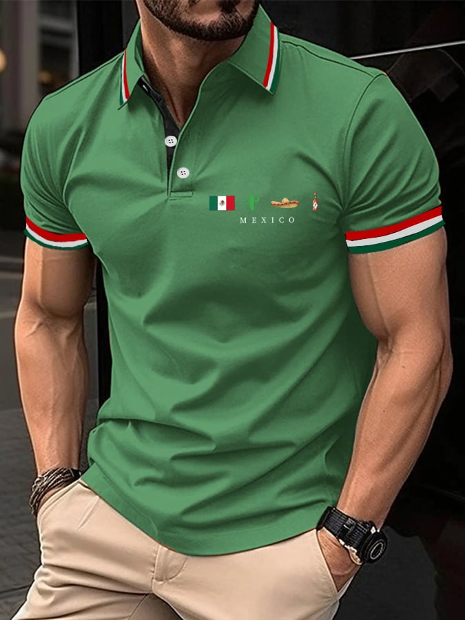 Men's Mexican Independence Day Flag Print Polo Shirt