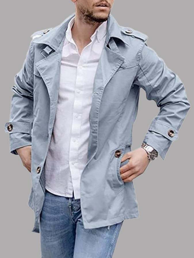Men's Button Front Casual Slim Fit Trench Coat Jacket