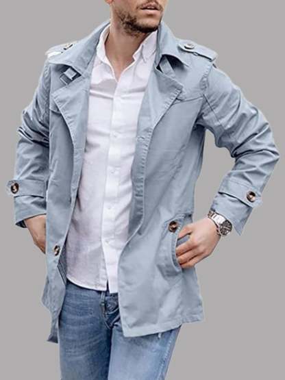 Men's Button Front Casual Slim Fit Trench Coat Jacket