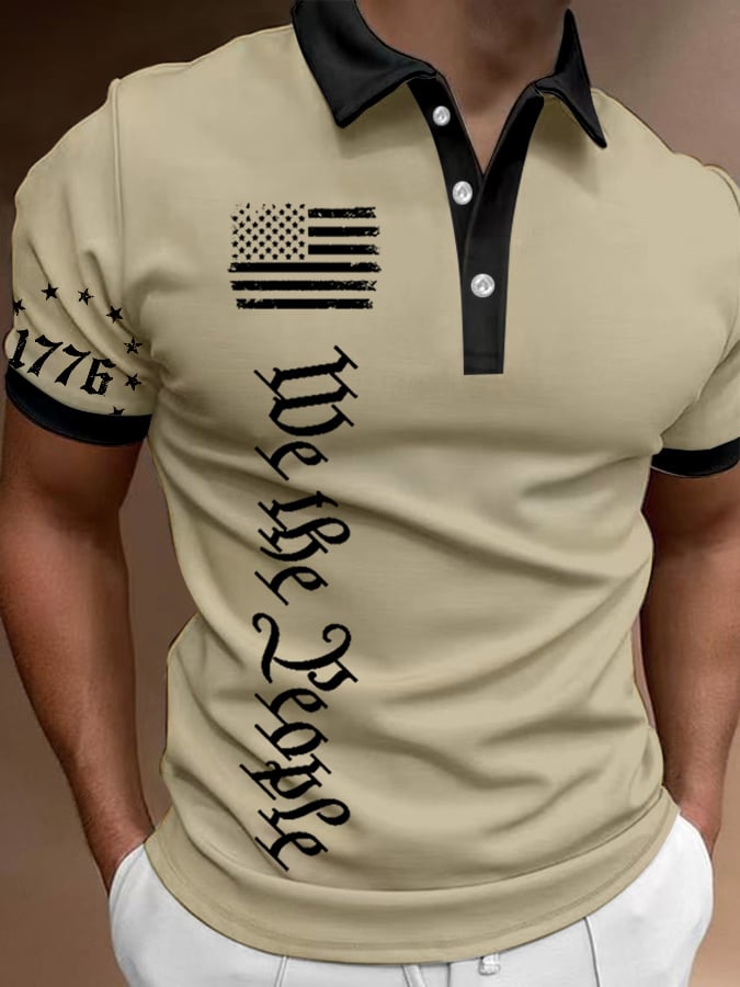 Men's We The People American Flag Print Contrast Casual Polo Shirt