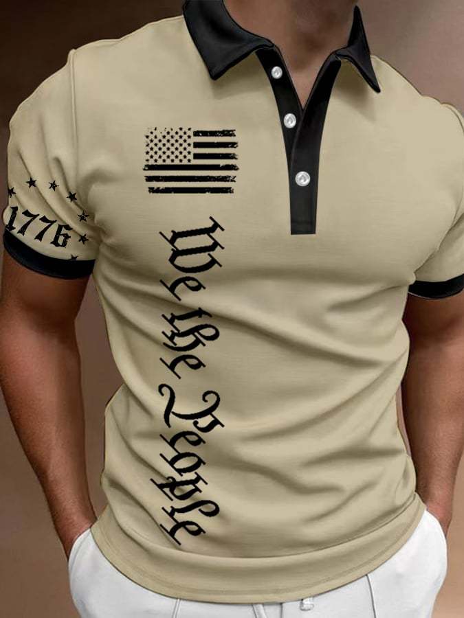 Men's We The People American Flag Print Contrast Casual Polo Shirt