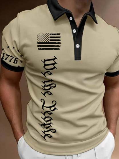 Men's We The People American Flag Print Contrast Casual Polo Shirt