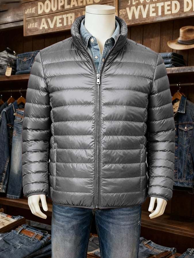 Men'S Warm Simple Stand Collar White Duck Down Light Down Jacket