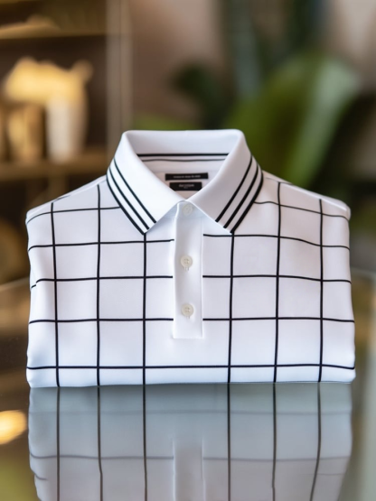 Men's Classic Business Check Logo Button Short Sleeve Polo Shirt