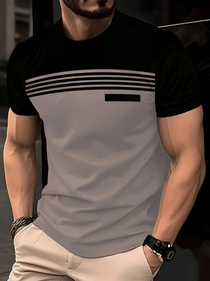 Men's Business Stripe Logo Print Short Sleeve T-Shirt