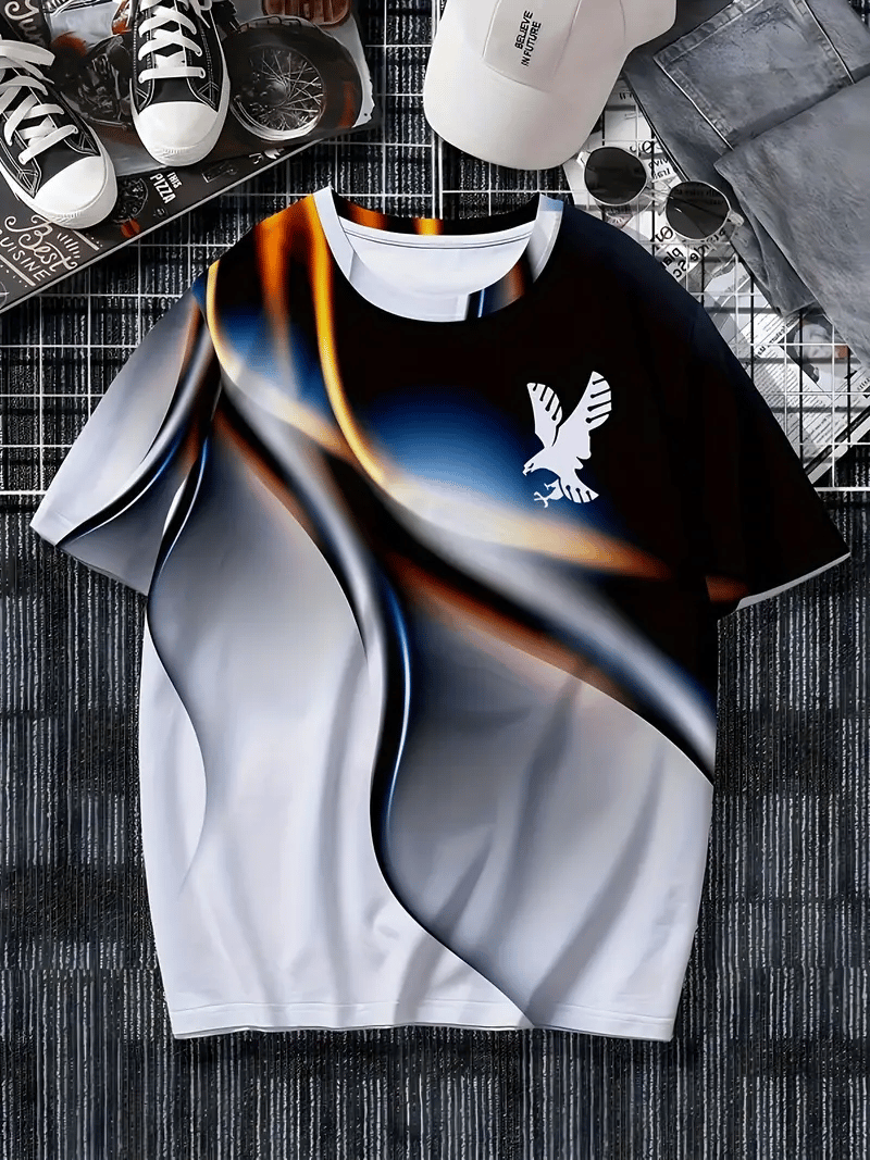 Men's Business Stripe Logo Print Short Sleeve T-Shirt