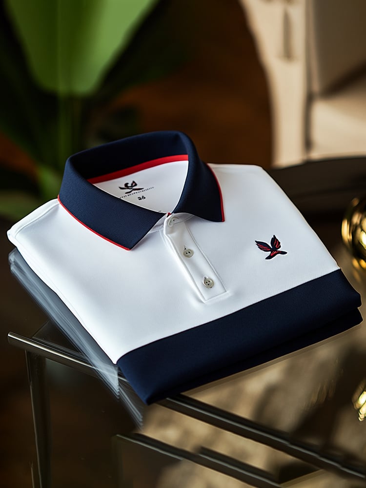 Men's Business Casual Logo Button Short Sleeve Polo Shirt