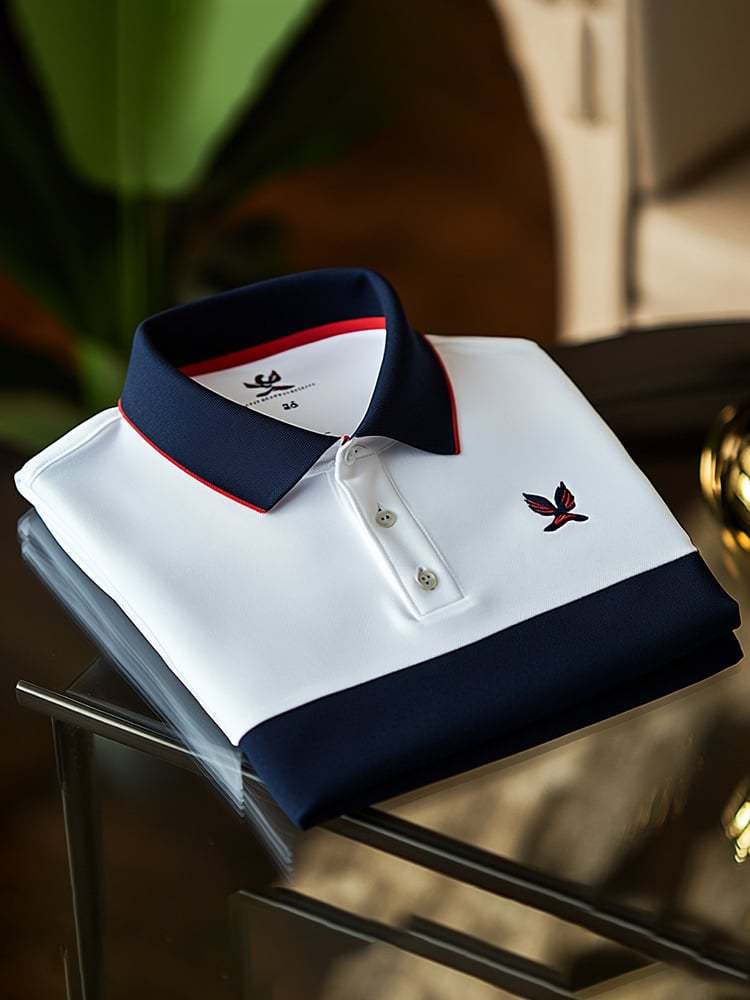 Men's Business Casual Logo Button Short Sleeve Polo Shirt