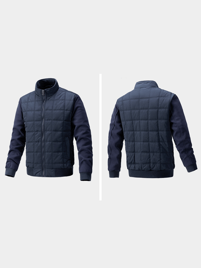 Men's Vintage Plaid Cotton Waffle Patchwork Casual Cotton Jacket