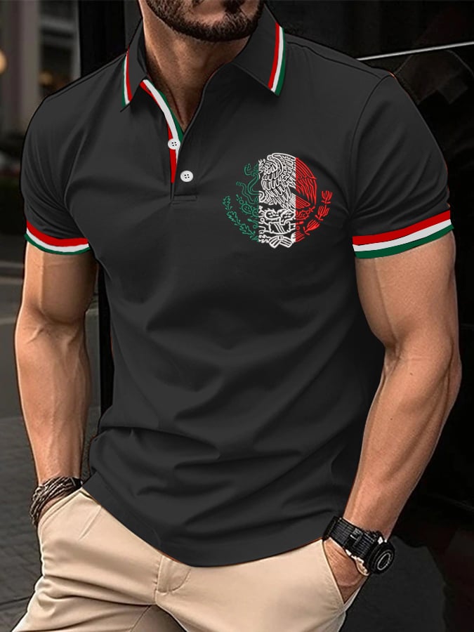 Men's Mexican Independence Day Flag Print Polo Shirt