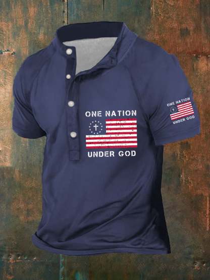Men's One Nation Under God American Flag Print Polo