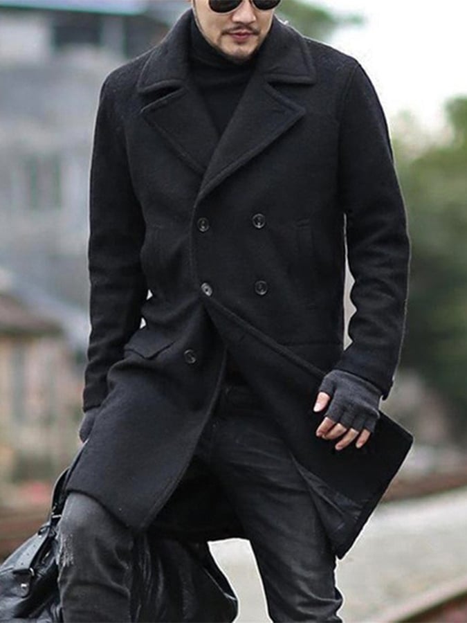 Men'S Commuter Button Design Lapel Wool Coat