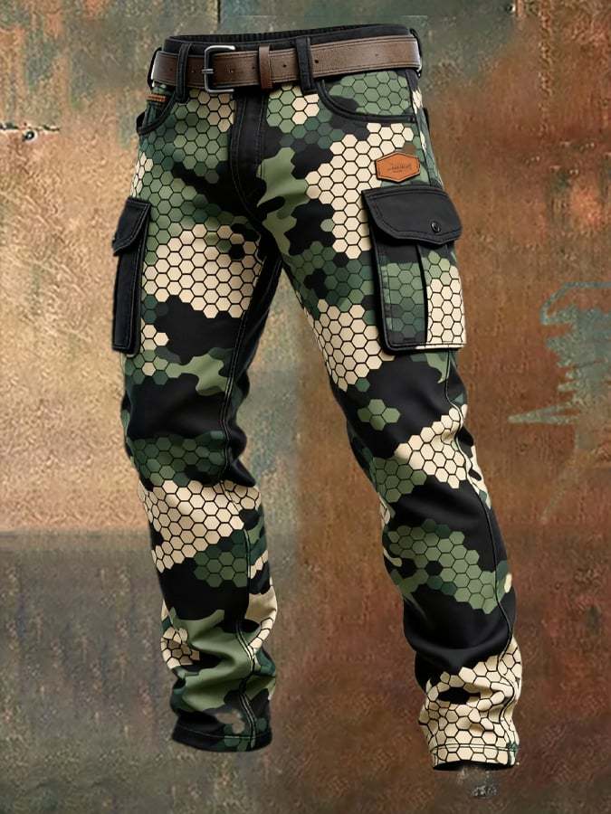 Men's Vintage Camouflage Distressed Pocket Work Pants