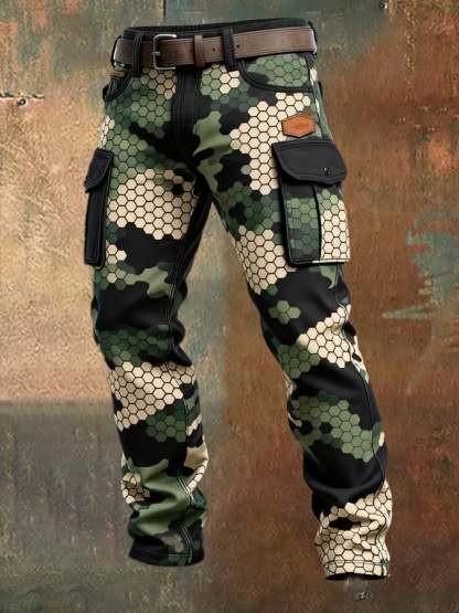 Men's Vintage Camouflage Distressed Pocket Work Pants