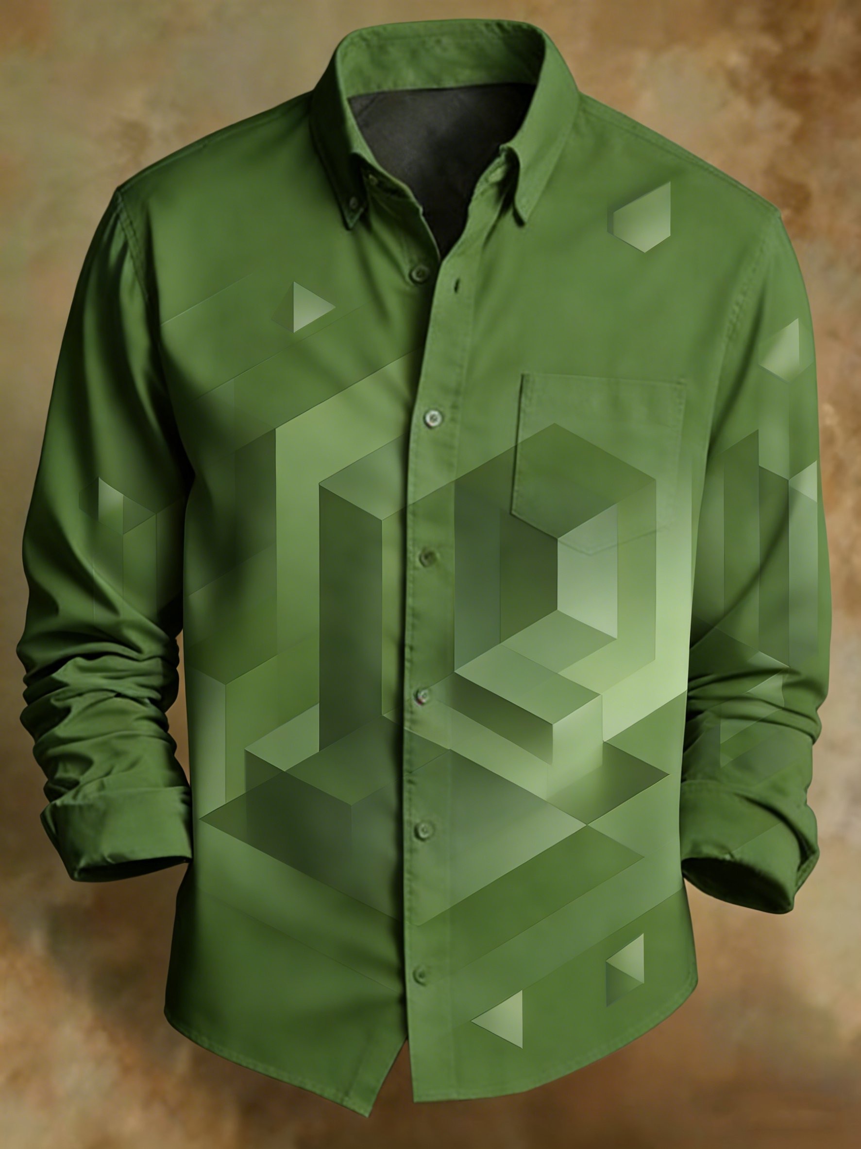 Men's Retro Abstract Geometric Green Print Shirt