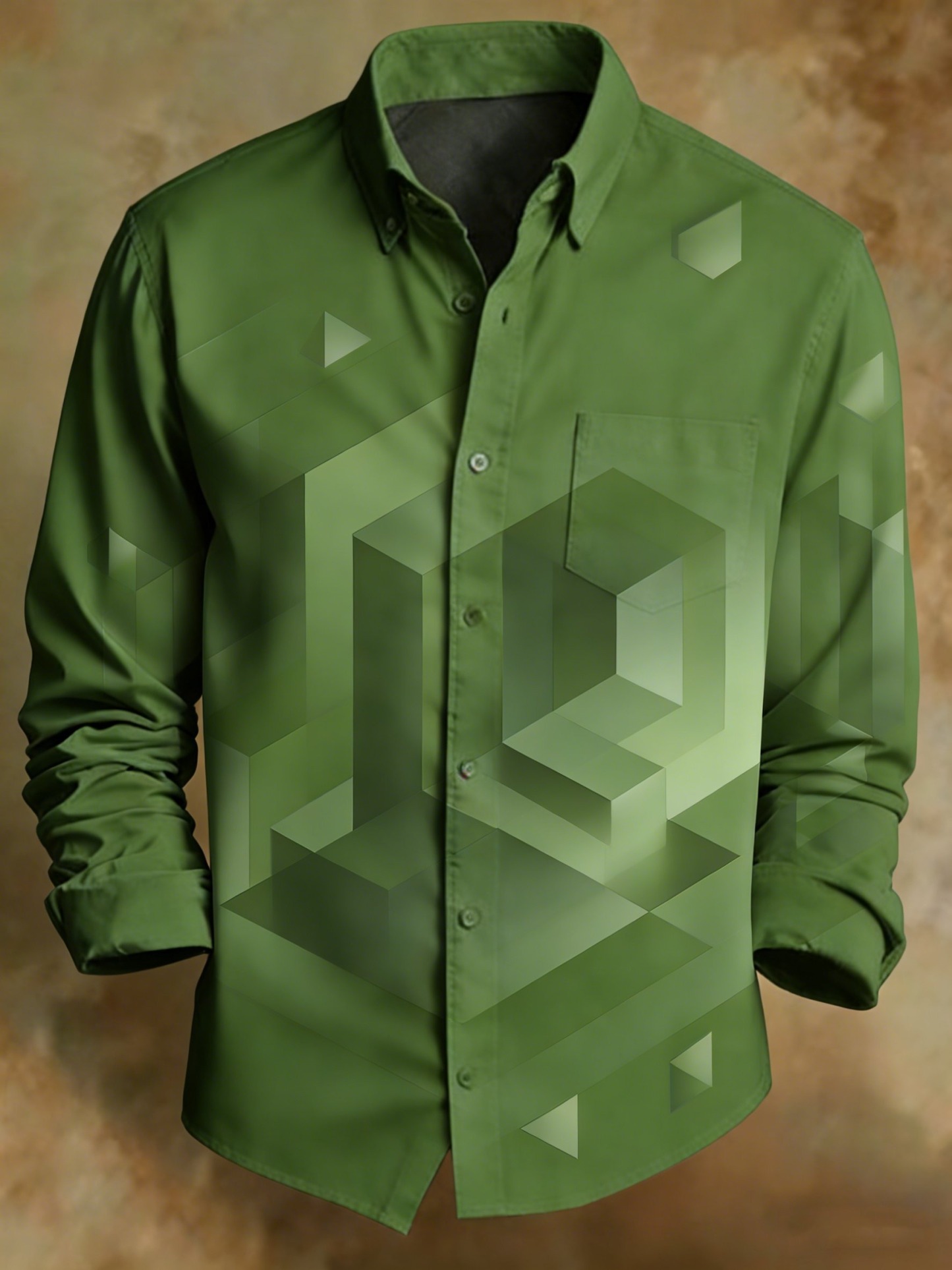 Men's Retro Abstract Geometric Green Print Shirt