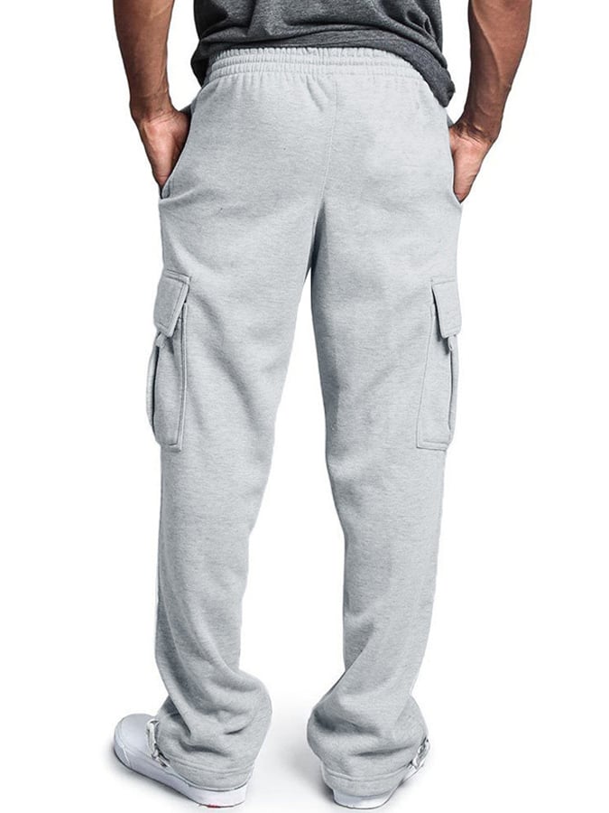 Men's Casual Solid Color Multi-Pocket Leggings Trousers