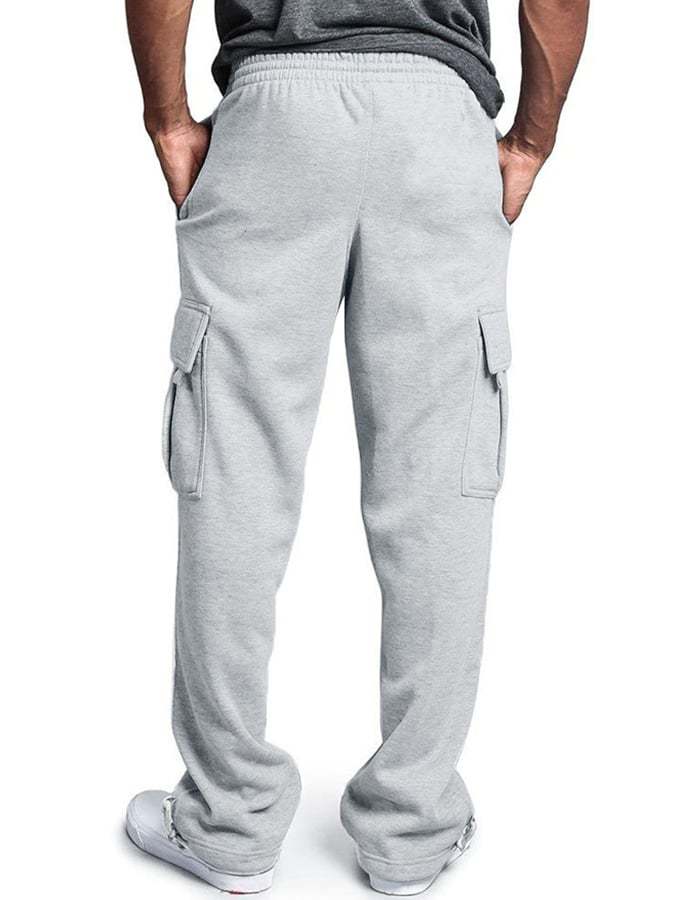 Men's Casual Solid Color Multi-Pocket Leggings Trousers