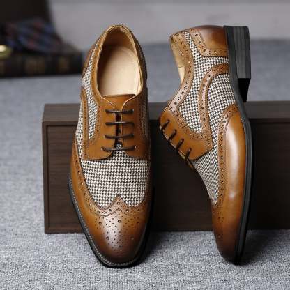 Brogue Fashion Denim Stitching British Style Leather Shoes