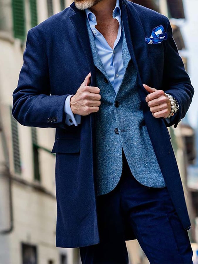 Men's Slim Business Casual Single Breasted Solid Color Coat