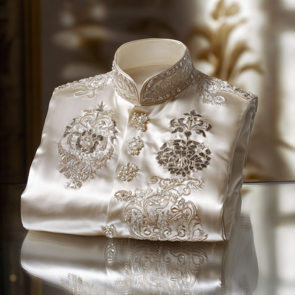 Luxurious and high-end Men's stand collar shirt floral patterns impeccable craftsmanship business leisure vacation long sleeve shirt