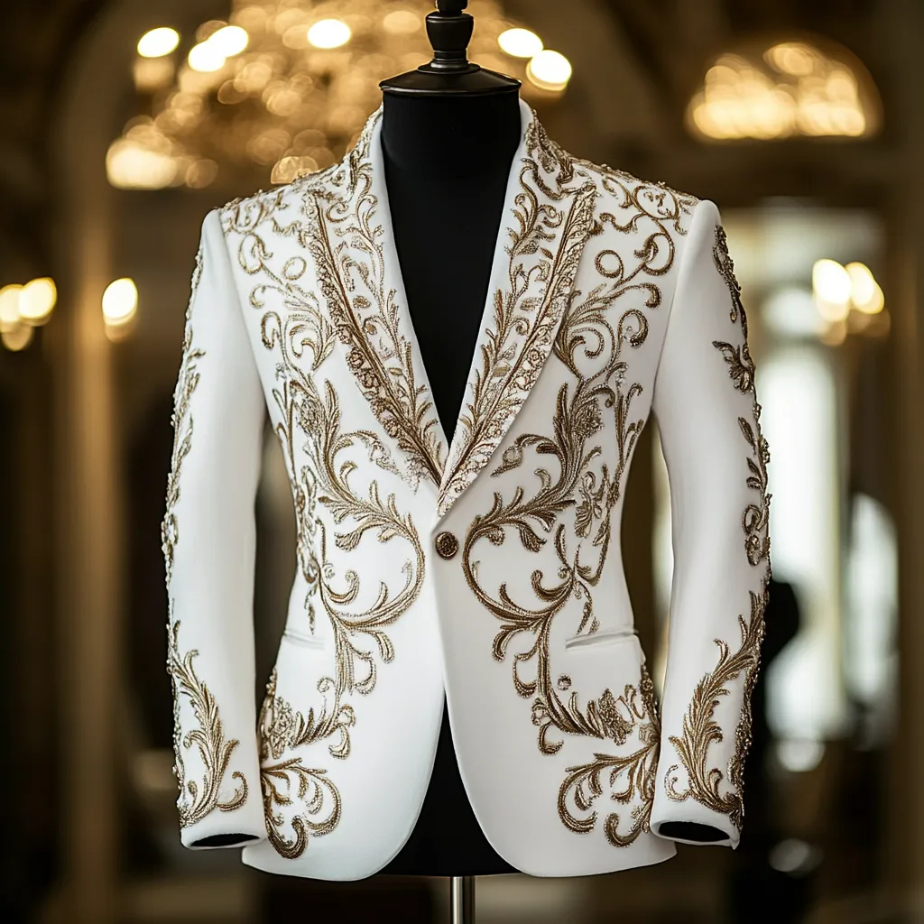 Unique embroidery business gentleman casual Men's Luxury Business Casual Fashion Blazer Suit Coat Jacket