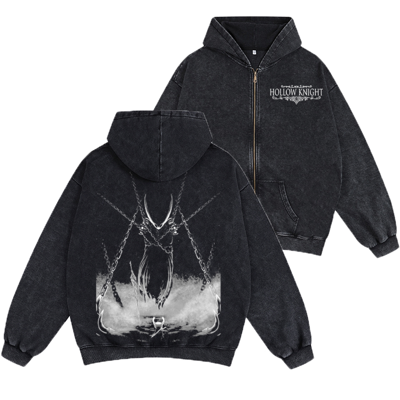 Hollow Knight Unisex Washed Zip Up Hoodie