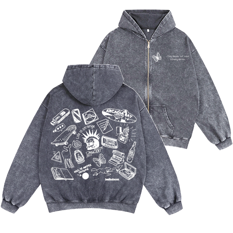 Life Is Strange Unisex Washed Zip Up Hoodie