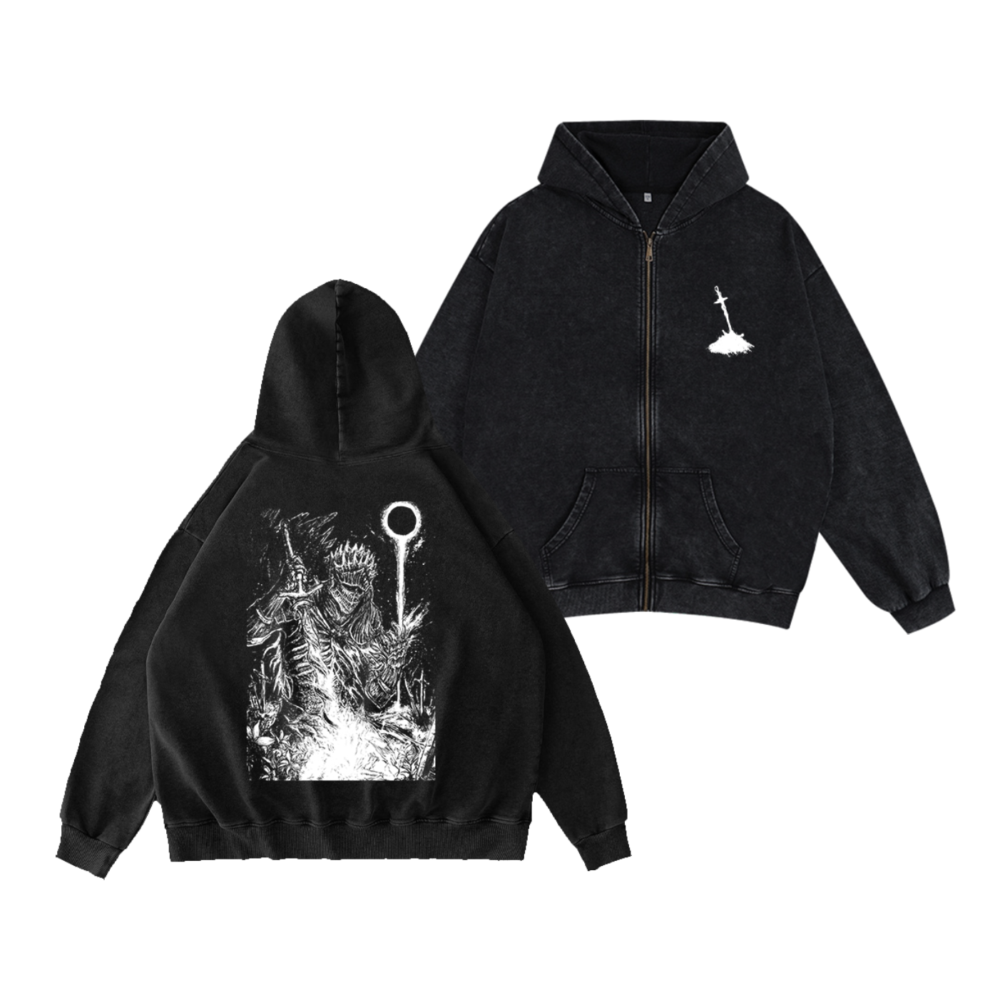 Dark Soul v2 Unisex Washed Zip Up Hoodie
