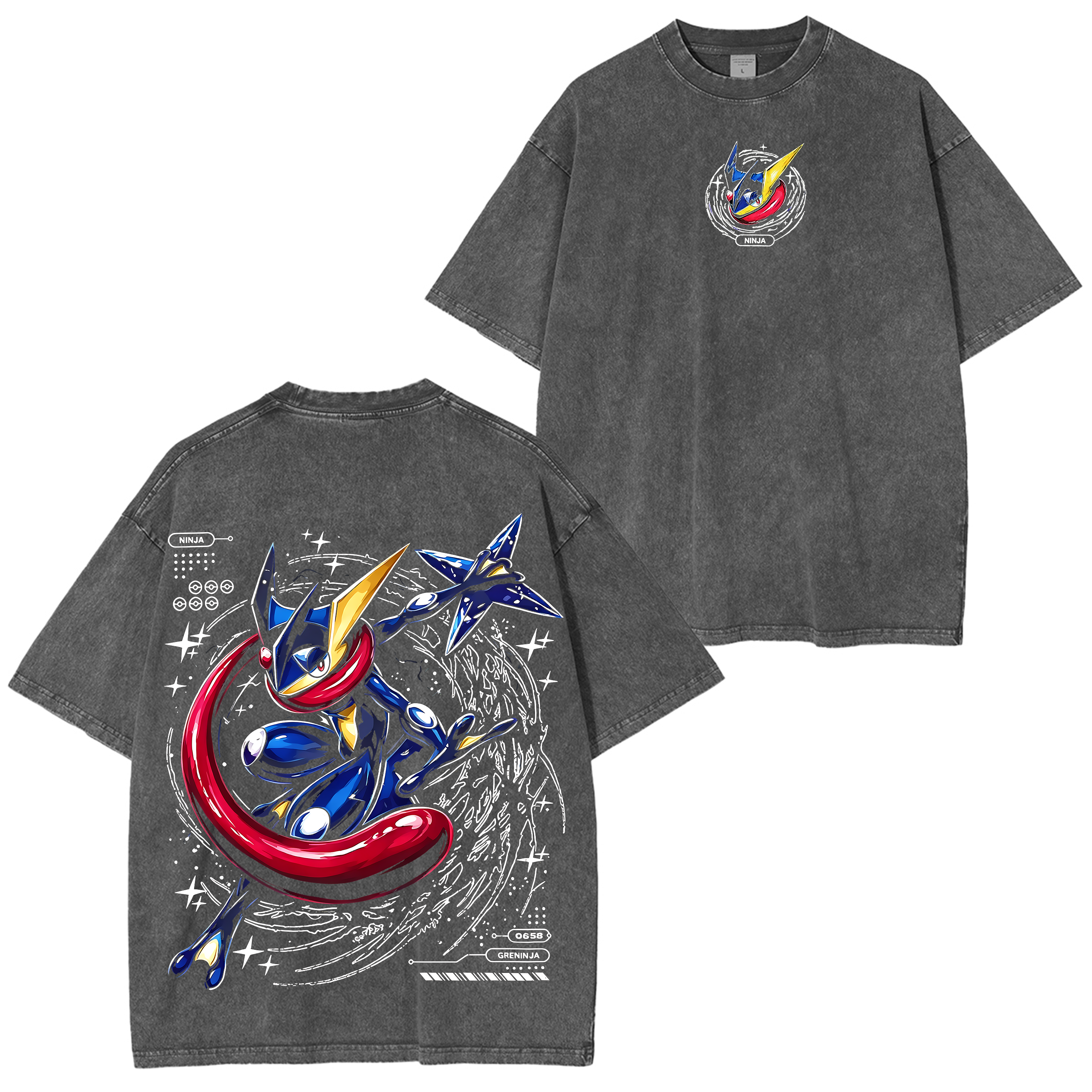 Retro Greninja Pokemon Anime Washed T-shirt/Crewneck/Hoodie