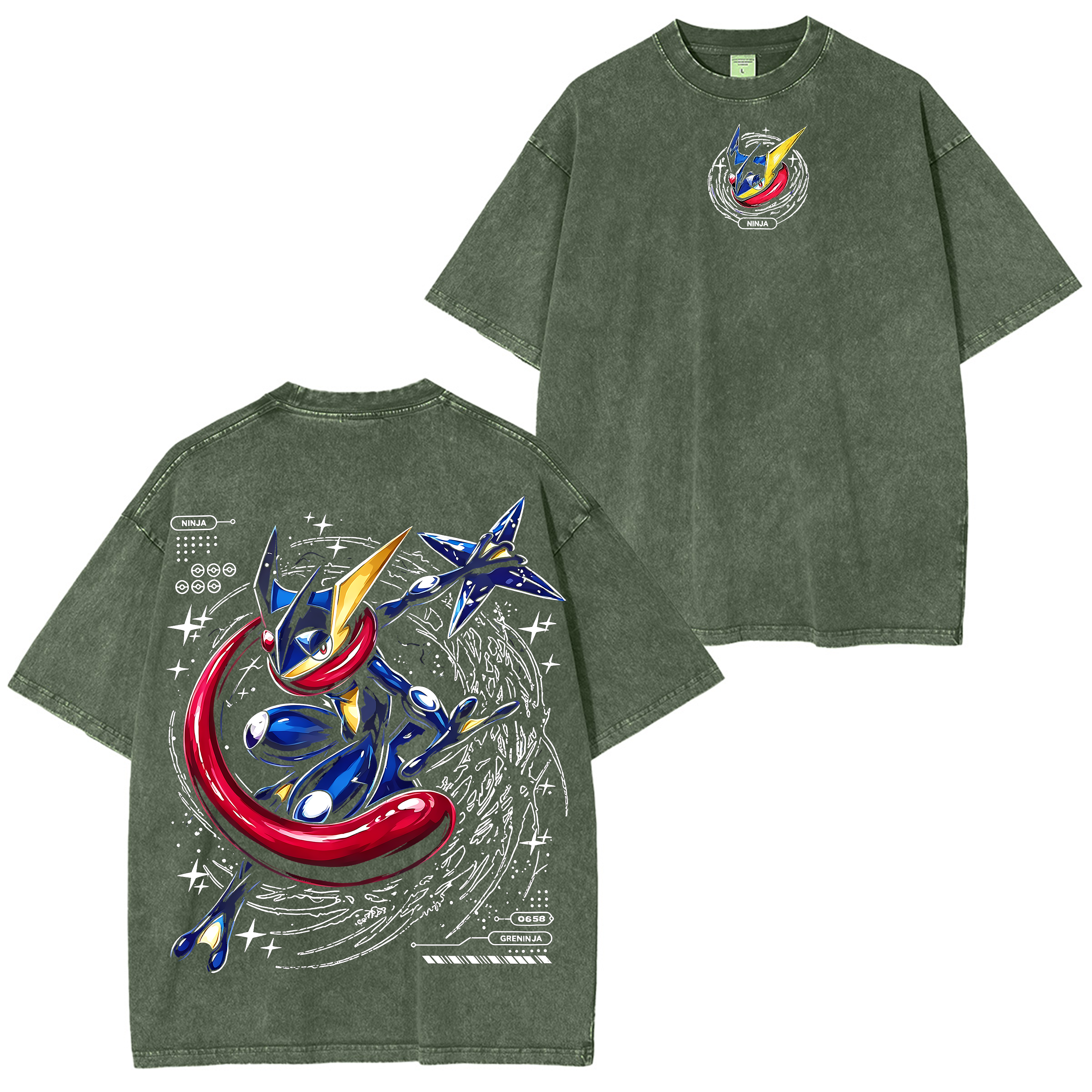 Retro Greninja Pokemon Anime Washed T-shirt/Crewneck/Hoodie