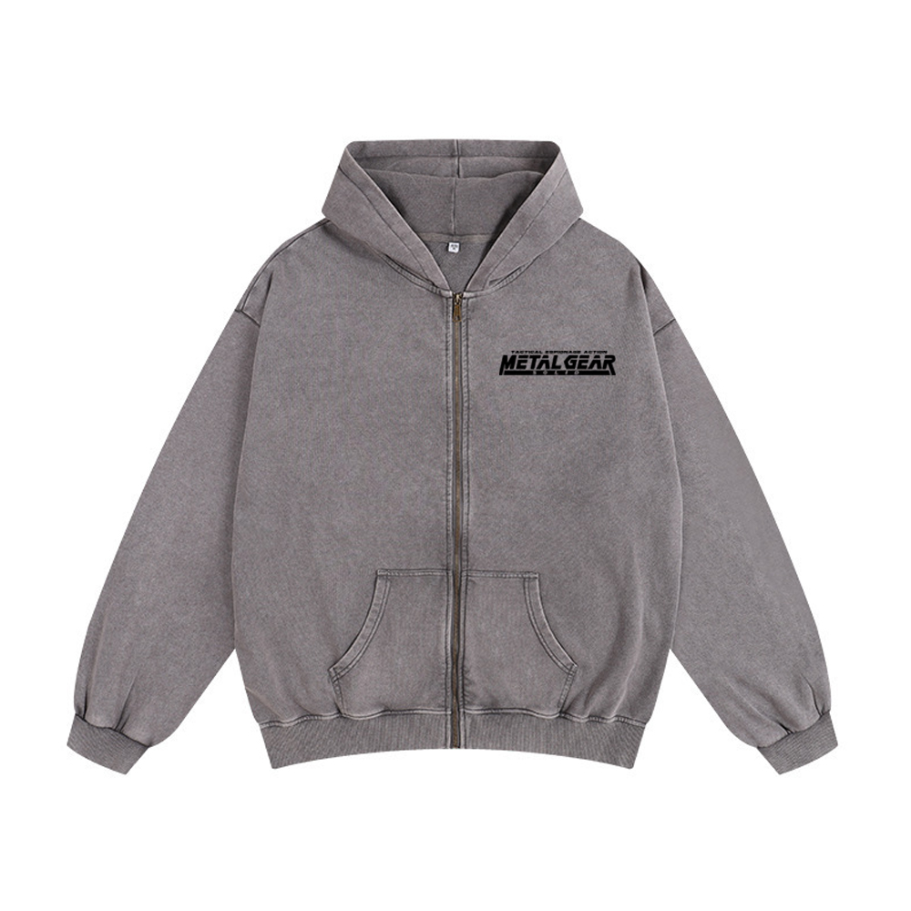 GS2 Snake And Raiden Cover Game Metal Gear Solid Graphic Unisex Washed Zip Up Hoodie