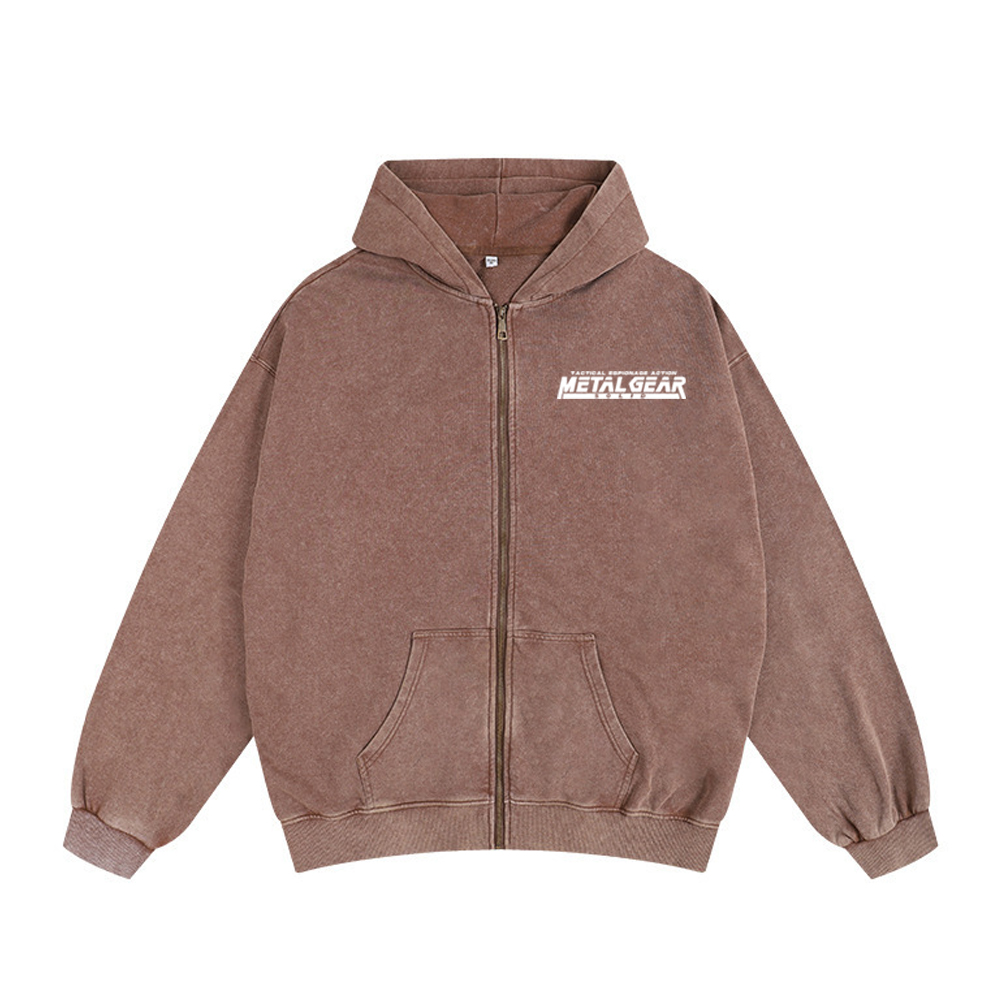 GS2 Snake And Raiden Cover Game Metal Gear Solid Graphic Unisex Washed Zip Up Hoodie