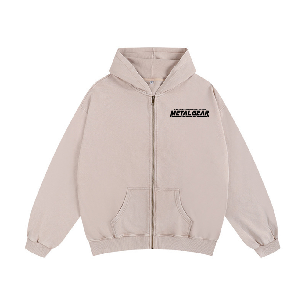 GS2 Snake And Raiden Cover Game Metal Gear Solid Graphic Unisex Washed Zip Up Hoodie