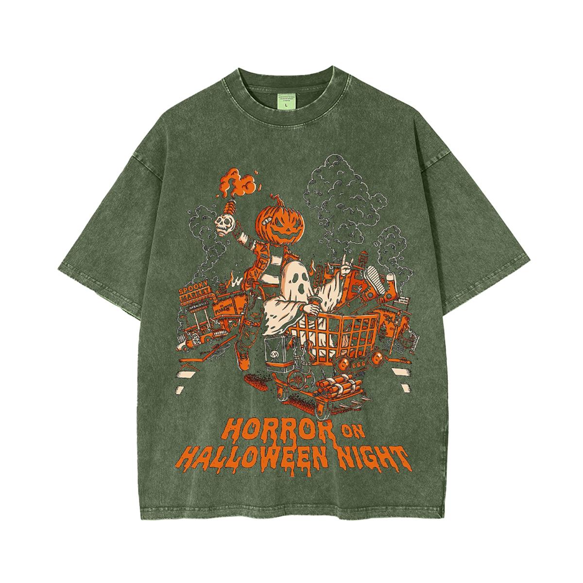 Horror on Halloween Night Unisex Washed T-Shirt