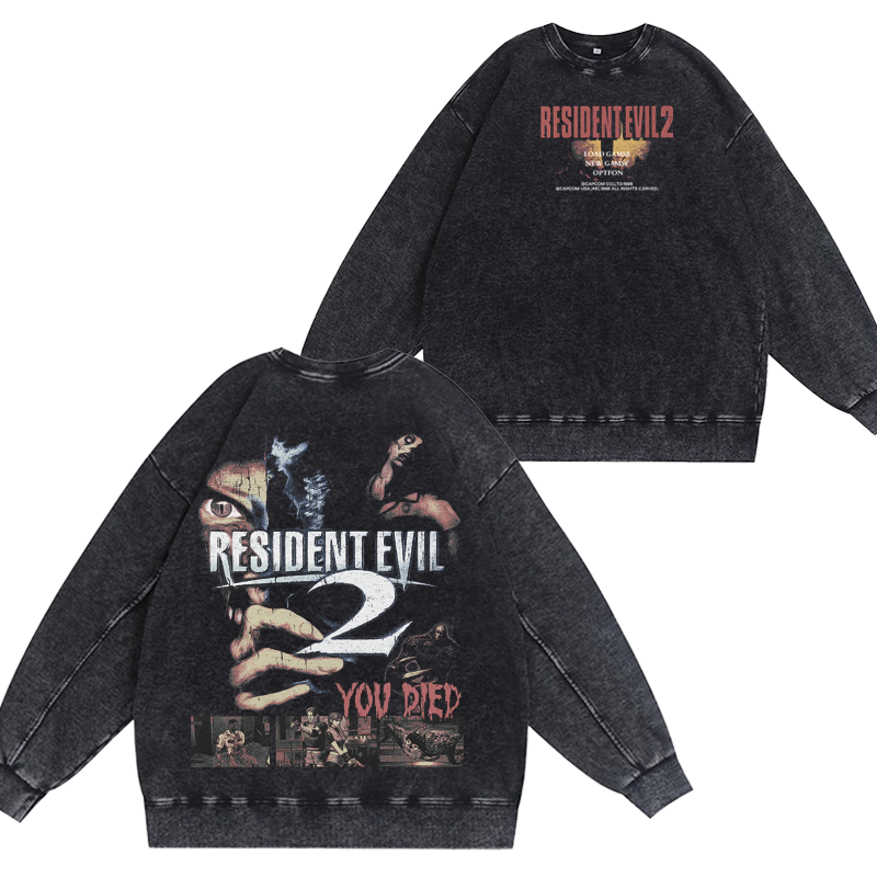Resident Evil 2 Unisex Washed Crewneck Sweatshirt