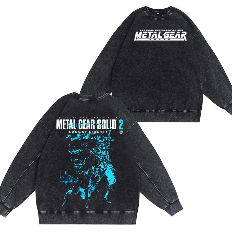 GS2 Snake And Raiden Cover Game Metal Gear Solid Graphic  Unisex Washed Crewneck Sweatshirt