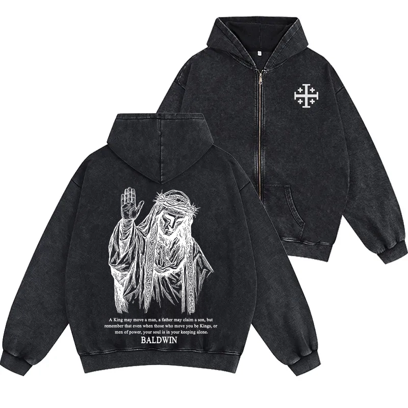 Baldwin IV never gave in to illness King of Jerusalem Unisex Washed Zip Up Hoodie