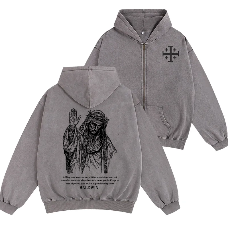 Baldwin IV never gave in to illness King of Jerusalem Unisex Washed Zip Up Hoodie